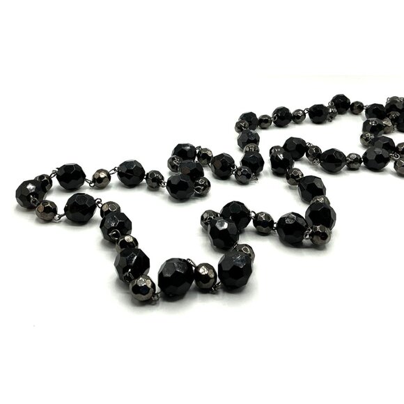 Black Faceted Resin Beaded Long Necklace - Picture 2 of 5